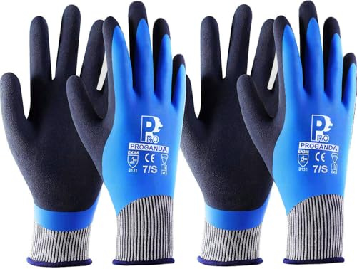 PROGANDA 2 Pairs Waterproof Work Gloves Ultra-Grip Latex Coated Gardening Gloves, Durable and Versatile for Garden Car Fishing Outdoor Tasks
