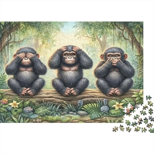 Jigsaw Puzzles for Adults Three Monkeys Jungle 1000 Pieces Educational Games Home Decoration Ladies' Gifts for Both Adults And Children 52x38cm/1000pcs
