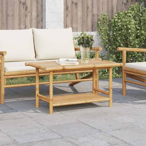 FWIKDUN Table basse en bambou pour intérieur et extérieur avec design à lattes et compartiment de rangement - Table basse moderne en bambou durable avec espace de rangement