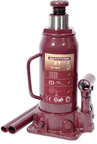 KRAFTWERK Stempelwagenheber | Wagenheber Hydraulisch 2t | Wagenheber Hubbereich 181-345 mm | Hohe Stabilität für sicheres Anheben | Kraftwerk Flaschenwagenheber Art. Nr. 3975