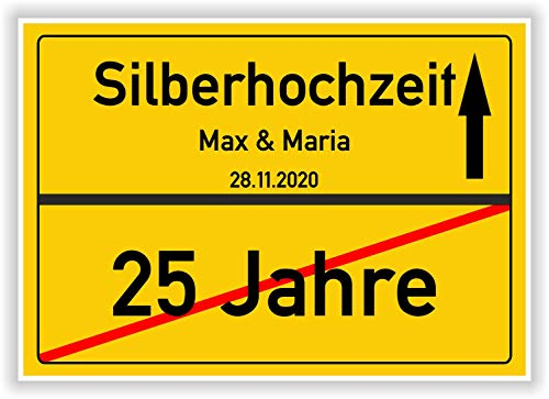 Geschenkidee zur Silberhochzeit 25 Jahre Verheiratet Ortsschild Bild Geschenk zum Jubiläum Mann Frau silberne Hochzeit mit Namen und Datum