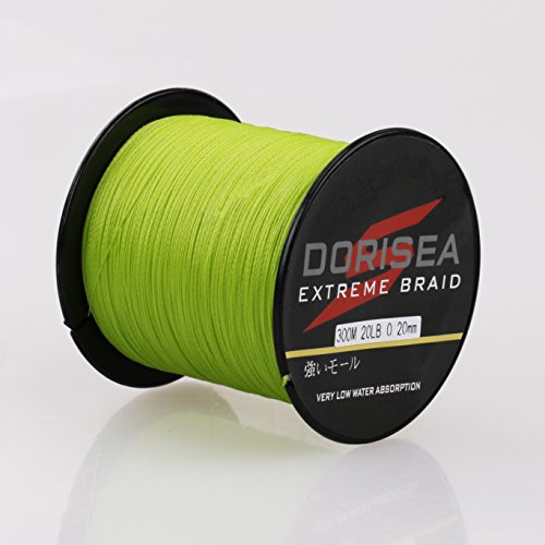 DORISEA Extreme Braid geflochtene Angelschnur, 100 % PE, 300 m, 2,7–136 kg getestet, fluoreszierend-Grün, 3,6 kg/0,12 mm