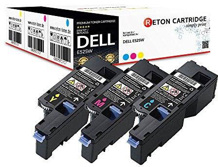 3 Reton Toner | 30% höhere Druckleistung | kompatibel zu Dell E525w Kapazität: Farben je 1820 Seiten