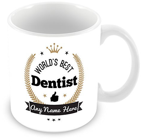World's Best Dentist Personalised Mug Gift - Customise Cup with Name - Gold