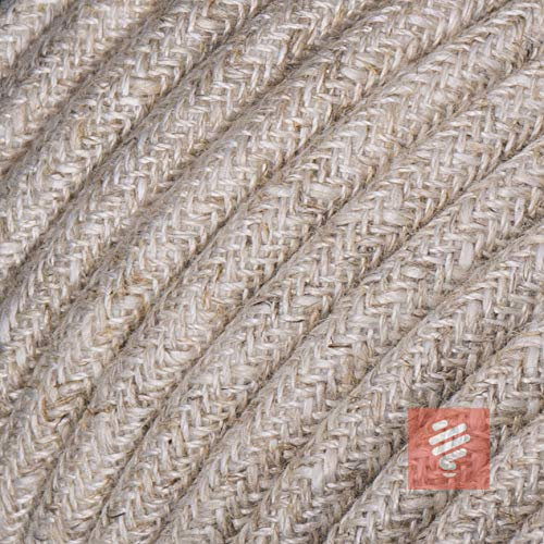 Câble textile pour lampe, câble rond, trois fils (3 x 0,75 mm²), lin, 3 m