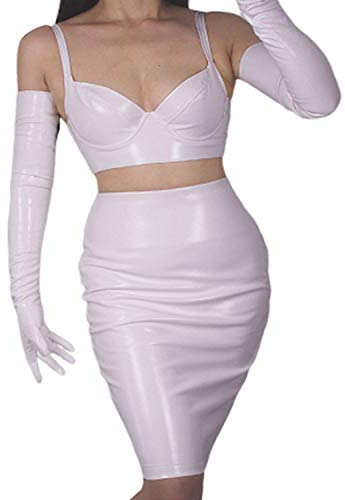 DooWay Latex-Handschuhe für Damen, lang, PU-Leder, Lackweiß, Opern-Ellenbogenform, kurz, Wetlook, Abend, Party - Weiß - Medium