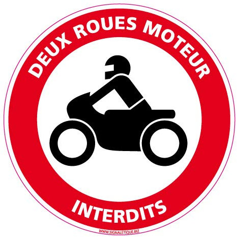 Panneau - Deux Roues Moteur Interdits - Diamètre 350 mm - Plastique rigide PVC 1,5 mm - Protection Anti-UV
