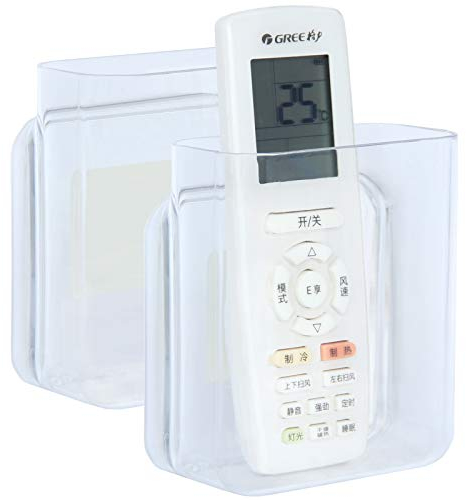 Pinowu Fernbedienung Halter Organizer (2 Stück) 10x12x5,5cm, Selbstklebend Tisch Aufbewahrungsbox zur Klimaanlage, TV-Box, Stereo, TV Fernbedienung (transparentem)