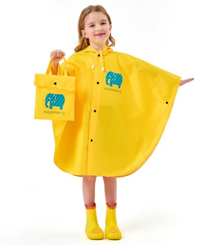 JTENG Mantella Antipioggia Bambino, Poncho Impermeabile Mantellina Antipioggia Cappello Allargato Bambino con Strisce Riflettenti, Riutilizzabile Pioggia Bambina (S, Giallo)