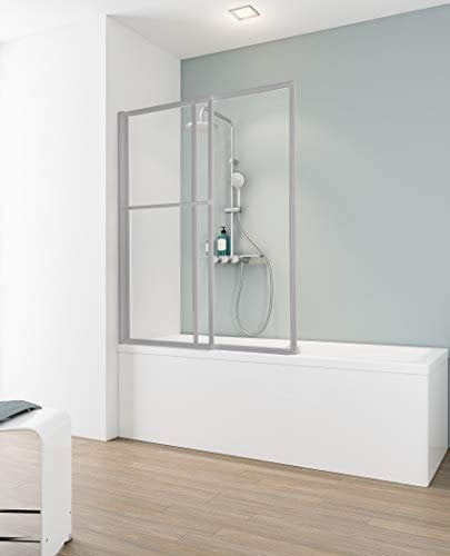 Schulte pare-baignoire coulissant extensible 70-118 x 140 cm, alu-argenté, 2 volets pivotants ajustable, 180° contre le mur, verre de sécurité transparent 3 mm, joint d'étanchéité