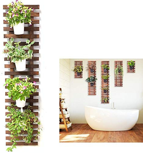 ShopLaLa Fioriera da parete in legno da appendere per piante da interni ed esterni, giardino verticale, fioriera da parete per piante, supporto per piante grasse per vasi da fiori con telaio da 120 cm