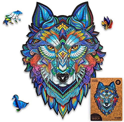 UNIDRAGON Original Holzpuzzle — Majestätischer Wolf, 310 Teile, King Größe 11.8 x 16.1 Zoll (30 х 41 cm) Schöne Geschenkverpackung, Einzigartige Form Erwachsene und Kinder
