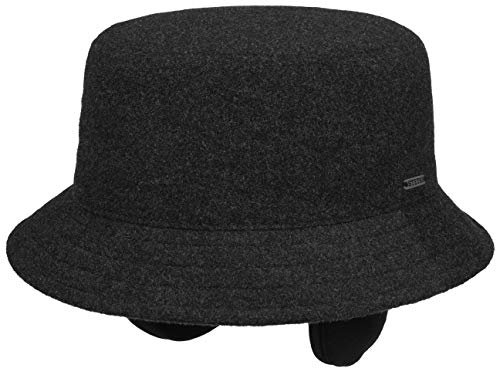 Stetson Midval Bucket Wollhut mit Ohrenklappen Winterhut Herrenhut Damenhut Stoffhut Fischerhut Damen/Herren - Futter, Lederband Winter Herbst-Winter - M (56-57 cm) anthrazit