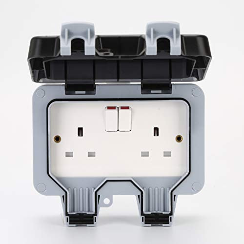 Outdoor Sockets Waterproof Double Socket, Wall Electrical Outlets, IP66 Switched Socket Covers,13A Outdoor Wall Weatherproof Plug Socket Box Double Socket