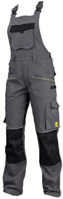 Urgent URG-S2 Latzhose Arbeitslatzhose Herren reflektierend Stretch Arbeitshose Schutz für Maler Stuckateur Monteur Gärtner Mechaniker Cargohose Taschen leichte Hose Damen Schutzkleidung; Grau; (58)