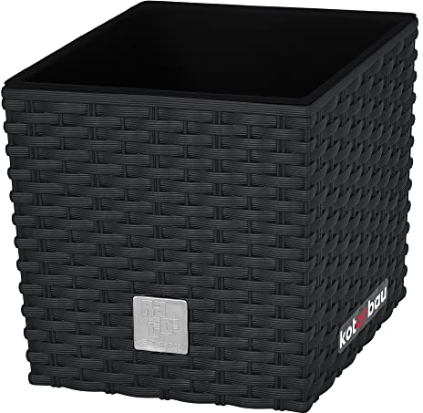 KOTARBAU® Blumentöpfe 4 L Höhe: 17 cm Anthrazit Pflanzentopf aus Kunststoff Übertopf mit Innentopf Blumentopf Set wie Rattan Pflanzentopf Innen Außen