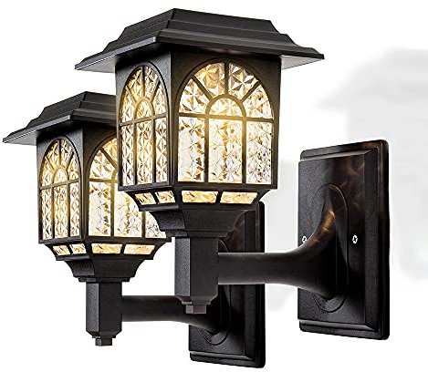 LeiDrail Solar Wandleuchte Aussen, Wasserdicht Solarlampen für Außen Garten Deko Solarleuchte Led Beleuchtung für Zaun Wand Garage Balkon Hinterhof Treppe, Warmweiß 2 Stück