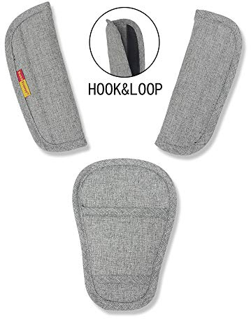 SeedFuture Baby Sicherheitsgurt Abdeckungen und Crotch Pad Grau 3 Stück, Universal Soft Pram Seat Strap Covers für Neugeborene Säuglinge Kinder, Seat Belt Kissen für Kinderwagen
