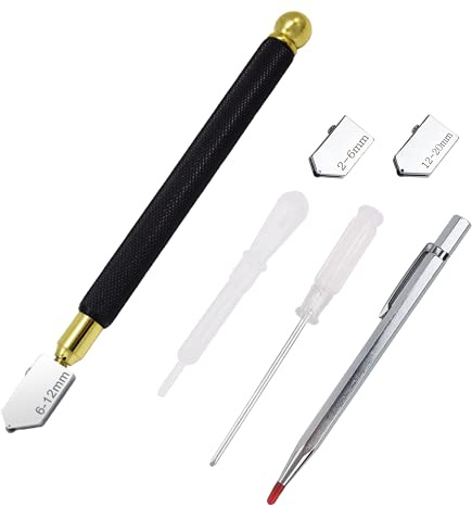 Glass Cutter, Glass Cutting Tool Set Multi-Function Tile Cutteris is Used to Cut Glass Mirrors Tiles Mosaics, Additional with Lettering Pen Replacement Head Oil Dropper
