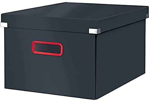 Leitz Click & Store Medium Storage Box, Foldable A4 File Box with Lid, Premium Strong Cardboard Container for Home/Office Filing, Cosy Range, Velvet Grey, 53480089