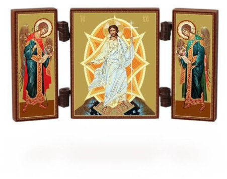 NKlaus - Auferstehung Jesus Christus - christliche Ikone Triptychon - Ostern reise Altar Holz 36152