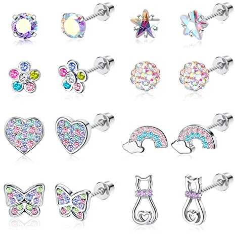 YADOCA 8 Paar Hypoallergene Ohrstecker für Damen Mädchen 316L Edelstahl CZ Herz Schraubverschluss Ohrring Blume Mehrfarbiger Schmetterling Tragus Knorpel Piercing Ohrringe Set