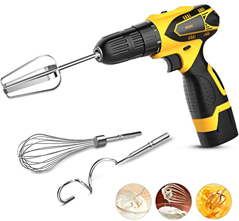 HOMICOZY 3-Piece Drill Electric Attachments Set, Stainless Steel Hand Mixer Beater, Whisk & Dough Hook, Dishwasher Safe, 7.5 inches