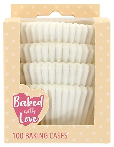 Baked with Love White Cupcake Cases, Baking Cups, Greaseproof Paper Cases for Muffins and Cupcakes, Pack of 100, 50541