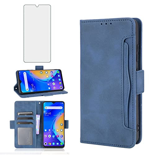 Asuwish Compatible with TCL 20 SE 6.82 inch Wallet Case and Tempered Glass Screen Protector Card Holder Credit ID Slot Flip Phone Cover for TCL20SE Android 11 TLC 20SE T6710 6.82 Women Men Blue