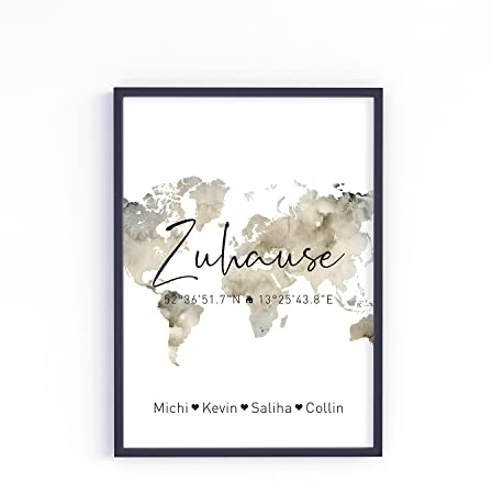Zuhause personalisiert Koordinaten Poster A4 A3 A2 als Einweihungsgeschenk oder Geschenke zum Einzug Einweihung Jahrestag Richtfest Umzug Wand-Bild Wand-Deko Weihnachten (Nature Beige)