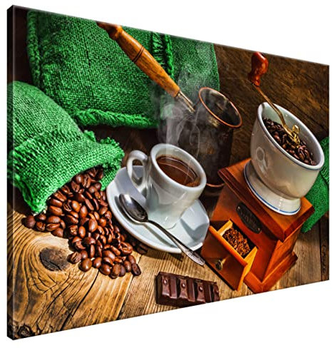 Estika Leinwand bilder - Türkischer Kaffee, Grün Kaffeebeutel - 120x80 cm, 1 teilige kunstdruck - Wandbilder wohnzimmer, schlafzimmer, Moderne wanddeko, Bild auf leinwand - Küche bilder - 2068A_1B