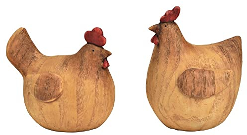 Miss Lovely Deko-Figur Huhn & HAHN in braun & rot Polyresin in Holz-Optik Henne & Gockel Oster-Fest Oster-Dekoration Deko-Figur Frühling Ostern Moderne Oster-Deko 2er Set