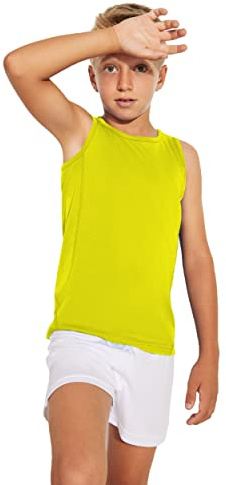 Camiseta técnica de Tirantes Transpirable para Niños - Camiseta Deportiva sin Mangas, sisas, cómoda y Suave (7/8 años, Amarillo)
