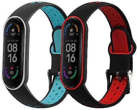 kwmobile 2X Cinturino TPU Silicone Fibbia Compatibile con Xiaomi Mi Smart Band 6 / Mi Band 6 / Band 5 Cinturino - Cinturini 14-22 cm