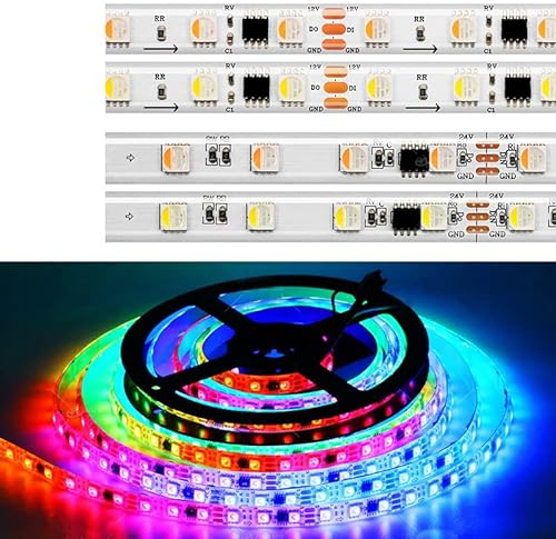 TOPXCDZ Tm1814 (ähnlich sk6812) rgbw 4 in 1 adressierbaren pixel led streifen smd rgbww 60leds/m ip30 65 67 wasserdicht dc 12v 24v 5m (12V 5M TM1814 IP30, RGBW)