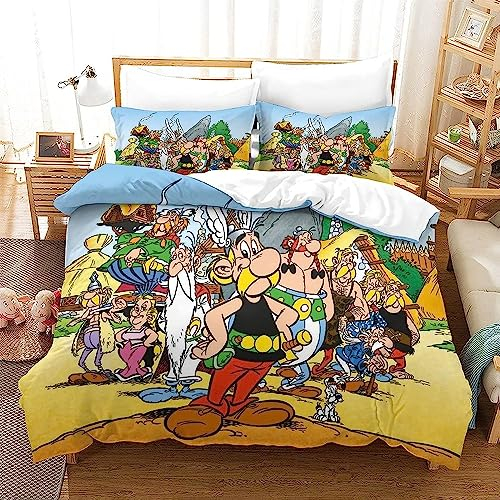 Zbeiba Bettwäsche 135x200 Bettbezug Set Astarix Anime Muster Bettwäsche Sets Weiche Mikrofaser Bettbezug 2 Kissenbezüge für Kinder Jugen(A1,135x200cm+2x80x80cm)