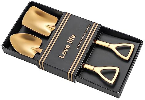 Golden Shovel Spoons for Desserts Coffee Tea Shovel Spoon Set Grapefruit Spoons Set of 2 Flat Watertermelon Ice Cream Spoons Gifts for Ice Cream Lovers House Warming Gifts for New Home Couples