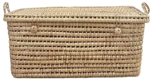 Home Maison Malle de rangement feuille de palmier - Coffre de rangement feuille de palmmier - 20 x 40 x 20 cm - Artisanat Marocain - Couleur Naturel