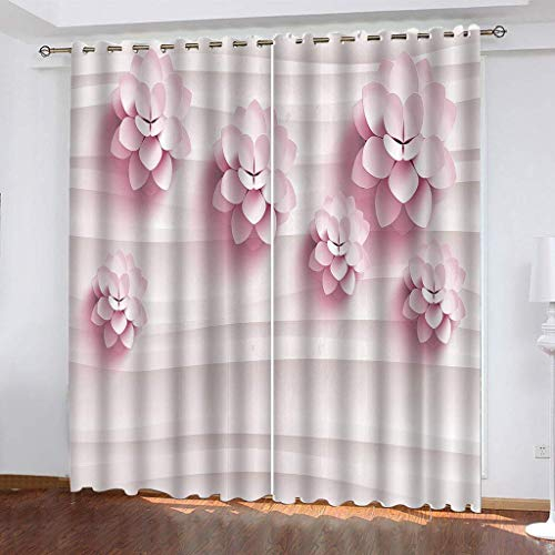 Blickdichte Vorhänge Mit Motiv 3D Rosa Blumenmuster Kinder Gardinen Blickdicht Ösen Gardine Thermo 264x214 cm Schlafzimmer Kinderzimmer Vorhänge Dekoratives Muster, Verdunklungsvorhänge
