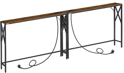 MAHANCRIS Konsolentisch mit Ladestation, Eingangstisch, Schmaler Konsolentisch, Flurtisch, Ausstellungstisch, Beistelltisch für Wohnzimmer, Flur, Vintagebraun und Schwarz ACTHR151UE01S2V