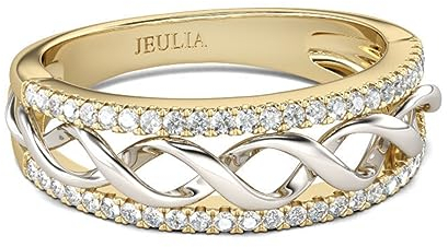 Jeulia Bandringe aus Sterlingsilber zweifarbig gedreht runder Schnitt Jubiläumsringe für Damen für ihre Mädchen mit Schmuckschatulle (Silber und Gelbgold, 58(18.5)) (Silber, Gelbgold, 58(18.5))