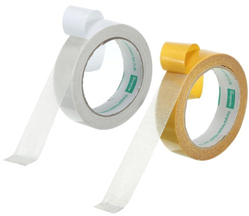 PATIKIL 1 x33 Ft(10m) Double Sided Fabric Tape, 2Rolls Super Sticky Clear Tape Double Stick Carpet Tape High Stickiness Double Sided Tape Residue-Free for Clothes Carpets, Yellow, White