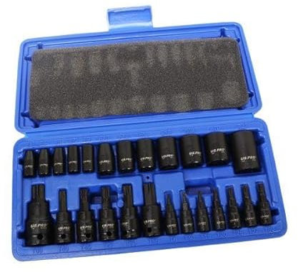 US PRO Tools 25pc 1/4 3/8 1/2” DR Impact E-Star Sockets & Star Bit Sockets Torx M&F 7521