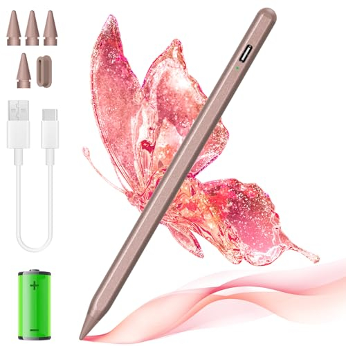 Stylus Stift für iPad 2018–2025,14 Mins schnelles Aufladen,Bluetooth Stift kompatibel mit iPad 10/9/8/7,mit 4 Spitzen,Roségold