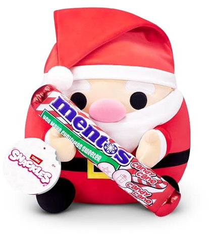 Snackles Christmas 35 cm, Santa Claus and Candy Cane Mentos by ZURU Cuddly Squishy Comfort Plush with License Snack Brand Accessory (Santa Claus, Candy Cane Mentos)