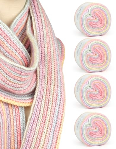 Katech Garn zum Häkeln, Farbe des Verlaufs, 100g Wolle zum Stricken, Weiche Regenbogen Baumwollgarn zum Häkeln, Häkelgarn für Schals, Tücher und Kleidungsstücke, die mit Stil abheben, Rosa