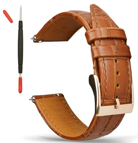 Gomvadr Handgemachte Echtleder Uhrenarmband Schnellspanner Leder Uhrenarmbänder Ersatz mit Edelstahl Schnalle Schließe für Frauen Mann (20mm, Tan/Rose Gold Buckle)
