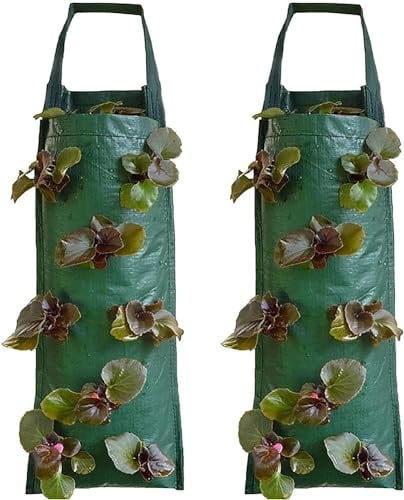 HXStar 2er Pack Pflanztasche Hängend Vertikal Pflanzsack Pflanzbeutel Erdbeere Grow Tasche Atmungsaktiv Pflanzsack mit 8 Löchern Pflanzen Tasche Hängend Erdbeeren Pflanztaschen
