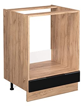 Vicco Herdumbauschrank Fame-Line, Schwarz Eiche Hochglanz/Goldkraft Eiche, 60 cm, AP Marmor