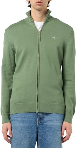 GANT Herren Casual Cotton Zip Cardigan Strickjacke, Kalamata Green, XL